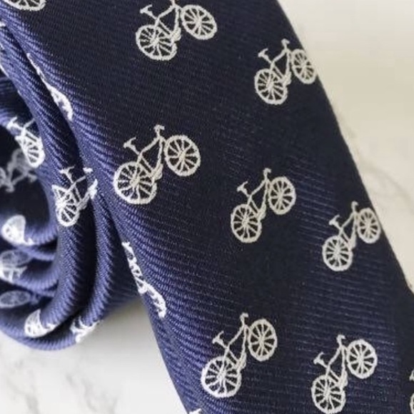 Mens Blue Tie with Bicycle print - Picture 6 of 7